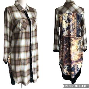 Soft Surroundings Saxon Plaid Tunic Shirt Dress Medium